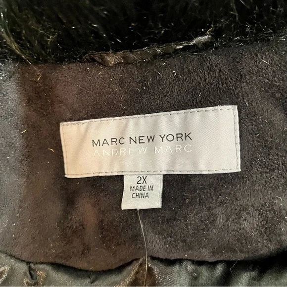 Women's Black Faux Fur Zip-Front Coat with Fur Collar Marc New York 2x NWT - Picture 7 of 15